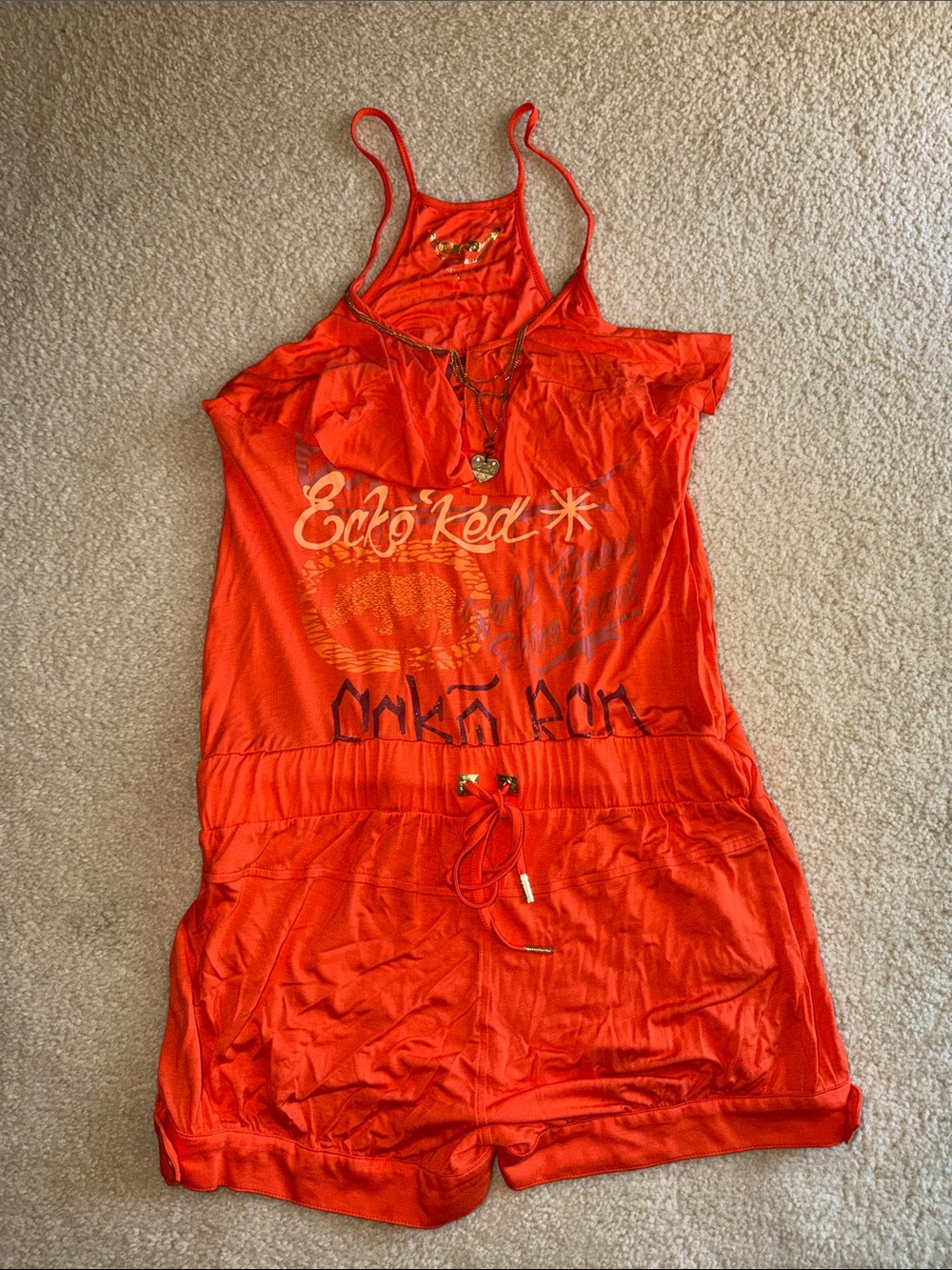 Ecko Red Bright Orange Graphic Romper